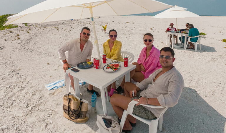 Beach picnic meal with guests in Addu Atoll Maldives