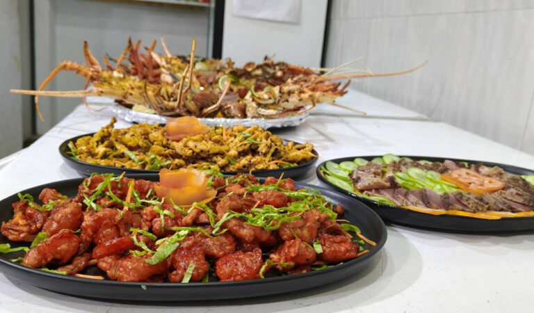 Local restaurant seafood platter in Addu Atoll