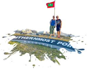 Southernmost point of Maldives in Addu Atoll with national flag